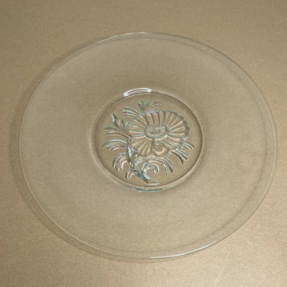 Vtg Jeanette Glass Sandwich Plate Camellia Pattern Serveware Dish Platter